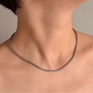 Oxidized Popcorn Chain Necklace | Platinum Plated Silver Tone | Lightweight